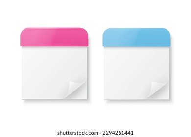 Vector 3d Realistic Paper Classic Simple Minimalistic Pink and Blue Calendar Icon Set Closeup Isolated on White Background. Folded Paper Corner. Design Template for Holiday Card, Banner, Wall Calendar