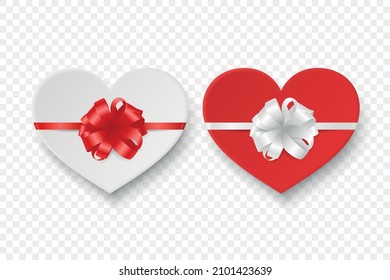 Vector 3d Papel Realista Blanco, Caja de Regalo de San Valentín Rojo en la forma de un Corazón, Doble Juego de Icono Aislado. Día de San Valentín, concepto de amor. Plantilla de diseño del embalaje actual para el día de San Valentín. Vista superior