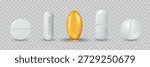 Vector 3d Realistic Pills and Capsule Icon Set, Isolated. Medicine Tablets, Pharmaceutical Pills Clipart. Vitamins and Supplements Design Template. Isolated Medical Capsules