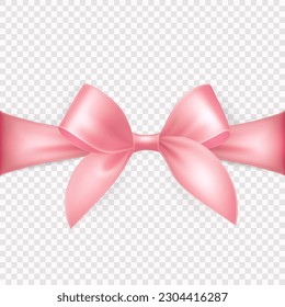 Vector 3d Cinta de regalo rosa realista, Bow para tarjeta de felicitación, Regalo aislado en fondo transparente. Plantilla de diseño de Bow, Concepto para cumpleaños, regalos de Navidad, invitación, caja