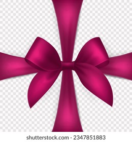 Vector 3d Realistic Pink Gift Ribbon, Bow for Greeting Card, Gift Isolated on Transparent Background. Bow Design Template, Concept for Birthday, Christmas Presents, Gifts, Invitation, Box