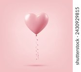Vector 3d Realistic Pink Heart Shaped Balloon Closeup Isolated on a Pink Background. Romantic Pink Glossy Heart Shape for Valentine