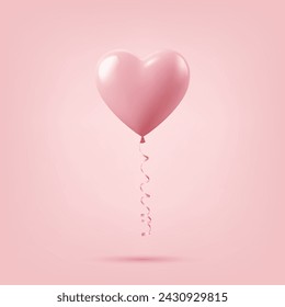 Vector 3d Realistic Pink Heart Shaped Balloon Closeup Isolated on a Pink Background. Romantic Pink Glossy Heart Shape for Valentine's Day. Designer Heart Template for Love Concept