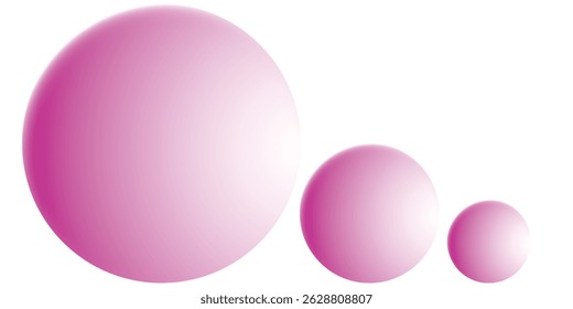 Vector 3d Realistic Pink Metal, Plastic Blank Button Badge Set Different Sizes Closeup Isolated on Transparent Background. Top View.