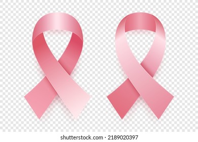 Vector 3d Realistic Pink Ribbon Set. Breast Cancer Awareness Symbol Closeup Isolated. Cancer Ribbon Template. World Breast Cancer Day Concept