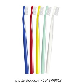Vector 3d Realistic Plastic Blank Toothbrush Icon Set Isolated on Transparent Background. Design Template, Mockup.