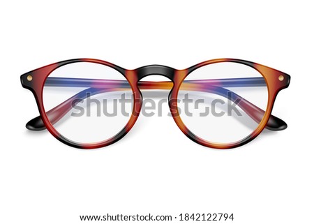Vector 3d Realistic Plastic Brown Leopard Rimmed Eye Glasses Closeup Isolated on White Background. Women, Men, Unisex Accessory. Optics, Health Concept. Design Template, Mockup. Top View