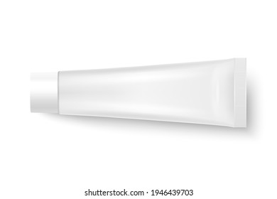 Vector 3d Realistic Plastic, Metal White Tube Icon Closeup Isolated on White Background. Packaging For Cosmetics, Ointments, Cream, Tooth Paste. Design Template of Toothpaste for Mockup. Top View