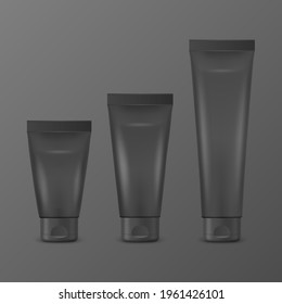 Vector 3d Realistic Plastic, Metal White Tooth Paste, Cream Tube, Packing Set Isolated on White Background. Design Template of Toothpaste, Cosmetics, Cream for Mockup. Front View