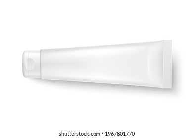 Vector 3d Realistic Plastic, Metal White Tube Icon Closeup Isolated on White Background. Packaging For Cosmetics, Ointments, Cream, Tooth Paste. Design Template of Toothpaste for Mockup. Top View