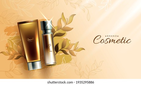 Vector 3d realistic poster, banner with perfume bottle