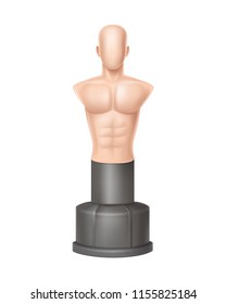 Vector 3d realistic punching bag - human body for training, athlete equipment. Boxing trainer for workout isolated on white background. Naked doll, manikin for strength practice, exercises.