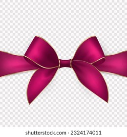 Vector 3d Realistic Purple Christmas Gift Ribbon, Bow for Greeting Card, Gift Isolated on Transparent Background. Bow Design Template, Concept for Birthday, Christmas Presents, Gifts, Invitation, Box