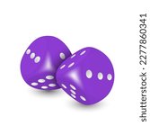 Vector 3d Realistic Purple Game Dice with White Dots Set Closeup Isolated on White Background. Game Cubes Couple for Gambling in Different Positions, Casino Dices, Round Edges