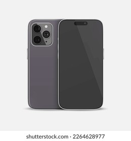 Vector 3d Realistic Purple Smartphone Case. Telefonische Design-Vorlage für Mock-up. Telefongerät, Vorderseite und Rückseite, Draufsicht