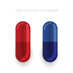 Vector 3d Realistic Red And Blue Medical Pill Icon Set. The Choice Is Yours. Design Template Of Pills, Capsules For Graphics, Mockup. Medical And Healthcare Concept. Top View
