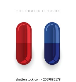 Vector 3d Realistic Red and Blue Medical Pill Icon Set. The choice is yours. Design template of Pills, Capsules for graphics, Mockup. Medical and Healthcare Concept. Top View