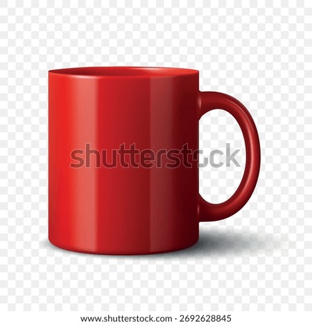 Vector 3D Realistic Red Ceramic Mug. Tea or Coffee Cup, Isolated. Blank Promotional Cup for Branding, Corporate Gift, Advertising, Merchandise, Logo Template, Mockup