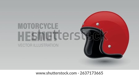 Vector 3D Realistic Red Classic Vintage Open-Face Motorbike Helmet. Glossy Motorcycle Helmet Design Template for Mockup. Side View. Motorcycle Helmet Icon, Closeup, Isolated