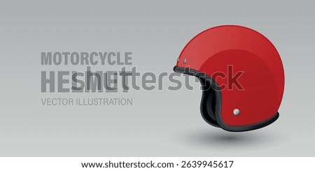 Vector 3D Realistic Red Classic Vintage Open-Face Motorbike Helmet. Glossy Motorcycle Helmet Design Template for Mockup. Side View. Motorcycle Helmet Icon, Closeup, Isolated