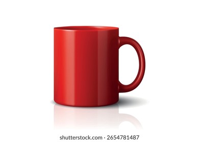 Vetor 3d Realista Red Coffee Mug Ícone. Modelo de taça de cerâmica em branco, Ilustração de louça para a marca, Mercadoria, Produtos promocionais, Modelo de design de café, Gráfico de utensílios de cozinha, Símbolo de taça de chá
