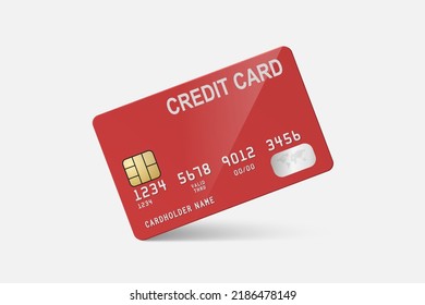 Vector 3d Realistic Red Credit Card on White Background. Design Template of Plastic Credit or Debit Card. Credit Card Payment Concept. Front View