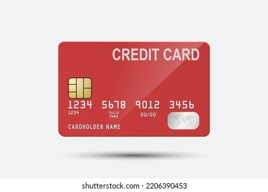 Vector 3d Realistic Red Credit Card Isolated. Design Template of Plastic Credit or Debit Card for Mockup, Branding. Credit Card Payment Concept. Front View