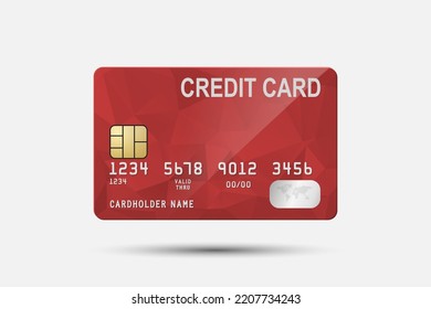 Vector 3d Realistic Red Credit Card Isolated. Design Template of Plastic Credit or Debit Card for Mockup, Branding. Credit Card Payment Concept. Front View