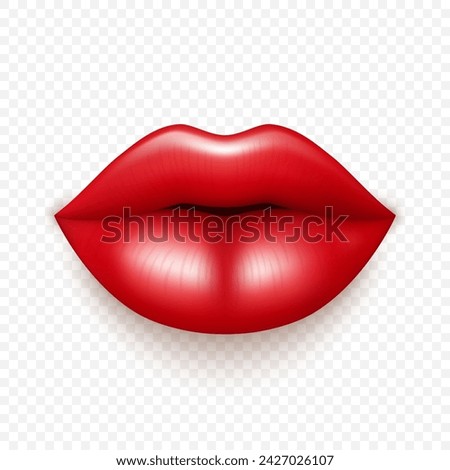 Vector 3d Realistic Red Female Lips. Love, Sexy, Beauty Concept. Fashion, Makeup, Romance Vector Illustration. Glamorous Woman Glossy Lips Closeup. Sensual and Seductive Lipstick Design in Vibrant Red