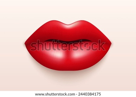 Vector 3d Realistic Red Female Lips. Love, Sexy, Beauty Concept. Fashion, Makeup, Romance Vector Illustration. Glamorous Woman Glossy Lips Closeup. Sensual and Seductive Lipstick Design in Vibrant Red