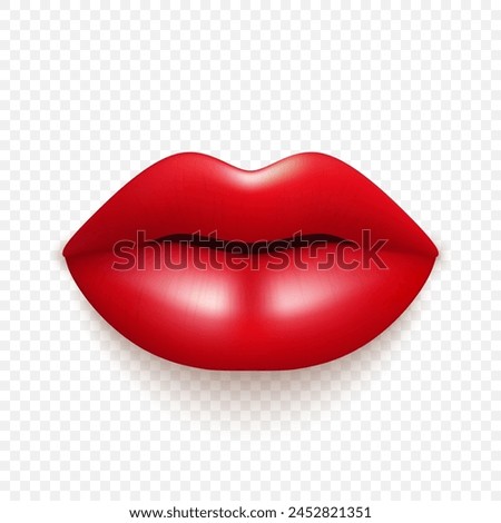 Vector 3d Realistic Red Female Lips Closeup. Love, Sexy, Beauty Concept. Glamorous Woman Glossy Lips Closeup. Sensual and Seductive Lipstick Design in Red, Front View