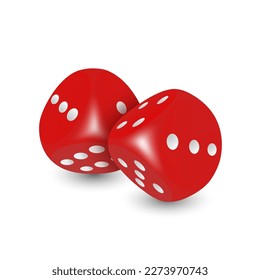 Vector 3d Realistic Red Game Dice with White Dots Set Closeup Isolated on White Background. Game Cubes Couple for Gambling in Different Positions, Casino Dices, Round Edges