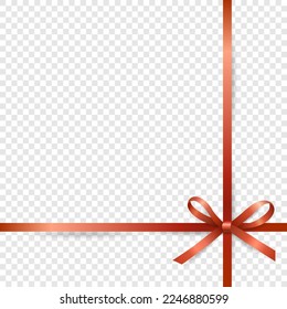 Vector 3d Realistic Red Gift Ribbon and Bow Closeup Isolated. Bow Design Template, Background for Birthday, Christmas Presents, Gifts, Invitation, Card, Gift Box. Holiday Decoration