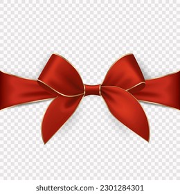 Vector 3d Realistic Red and Gold Gift Ribbon, Bow for Greeting Card, Gift Isolated on Transparent Background. Bow Design Template, Concept for Birthday, Christmas Presents, Gifts, Invitation, Box