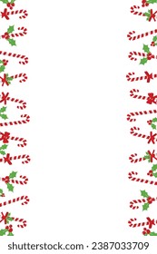 Vector 3D Realistic Red and Green Candy Canes Vertical Frame Isolated Candy Canes Christmas Banner Template for Card or Banner Designs Realistic Lollipop illustration Isolated on White Background.