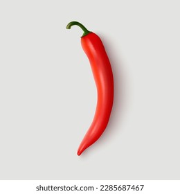 Vector 3d Realista Rojo Icono de Pepper Chili Caliente Cerrado Aislado en Fondo Blanco. Una, una plantilla de diseño de pimiento caliente de chile fresco para productos y recetas culinarios. Ilustración vectorial. Vista superior