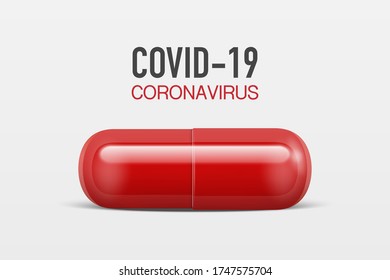 Vector 3d Realistic Red Medical Pill Icon Closeup Isolated on White Background. Coronavirus Quarantine. 2019-nCoV, COVID-2019 concept