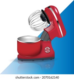 Vector 3D realistic red mixer. The blender is in the open position. Decorative design, sale, repair of household appliances.
