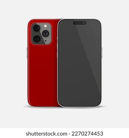 Vector 3d Realistic Red Smartphone Case. Telephone Design Template for Mockup. Phone Device, Front and Back Side, Front View