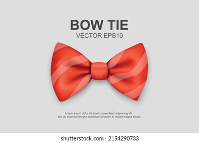 Vector 3d Realistic Red Striped Bow Tie Icon Closeup Isolated on White. Silk Glossy Bowtie, Tie Gentleman. Mockup, Design Template. Bow tie for Man. Mens Fashion, Fathers Day Holiday