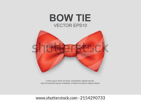 Vector 3d Realistic Red Striped Bow Tie Icon Closeup Isolated on White. Silk Glossy Bowtie, Tie Gentleman. Mockup, Design Template. Bow tie for Man. Mens Fashion, Fathers Day Holiday