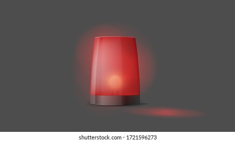 
Vector 3d realistic red turn on police flasher. Siren close-up. Light, a beacon for a police car, ambulance, fire engines. Emergency flashing siren. Foreground.