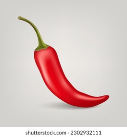 Vector 3d Realistic Red Whole Fresh and Hot Chili Pepper Closeup Isolated on White Background. Spicy Chili Hot Pepper Design Template. Front View. Vector Illustration