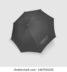 Vector 3d Realistic Render Black Blank Umbrella Icon Closeup Isolated on White Background. Design Template of Opened Parasol for Mock-up, Branding, Advertise etc. Top View