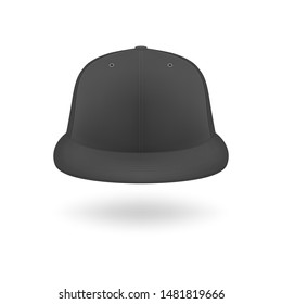 Vector 3d Realistic Render Black Blank Baseball Snapback Cap Icon Closeup Isolated on White Background. Design Template for Mock-up, Branding, Advertise. Front View