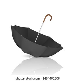 Vector 3d Realistic Render Black Blank Umbrella Icon Upside Down Closeup Isolated on White Background. Design Template of Opened Parasol for Mock-up, Branding, Advertise etc. Front View