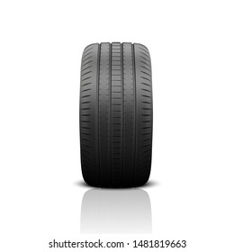 Vector 3d Realistic Render Car Wheel Icon Closeup Isolated on White Background. Design Template of New Tires with Alloy Rims Front and Front View