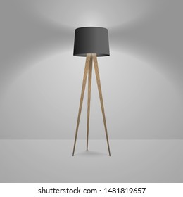 Vector 3d Realistic Render Illuminated Lamp Closeup. Floor Lamp. Template of Electric Torchere for Interior Design, Energy Furniture. Home Equipment in Simple Modern Style