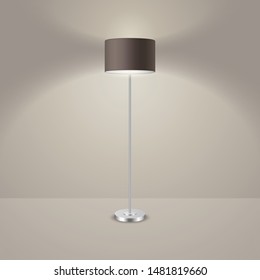 Vector 3d Realistic Render Illuminated Lamp Closeup. Floor Lamp. Template of Electric Torchere for Interior Design, Energy Furniture. Home Equipment in Simple Modern Style