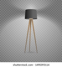 Vector 3d Realistic Render Illuminated Lamp Closeup Isolated on Transparent Background. Floor Lamp. Template of Electric Torchere for Interior Design, Energy Furniture. Home Equipment in Modern Style